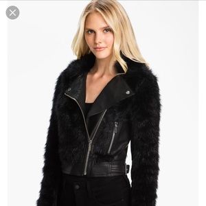 Michael Kors Faux Leather & Faux Fur Moto Jacket